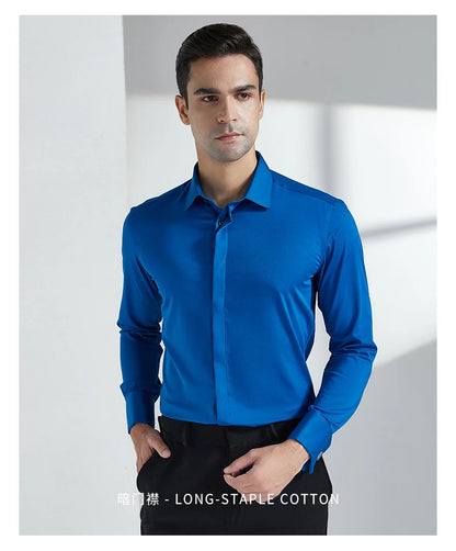 Men's French cufflink shirt with long sleeves slim fit concealed buttons solid color high-end wedding dress formal men's