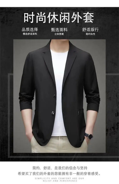 Spring Summer Men Ice Silk Thin Casual Sunscreen Blazer Fashion Casual Male Clothes Long Sleeve Big Size Slim Solid Blazers Coat