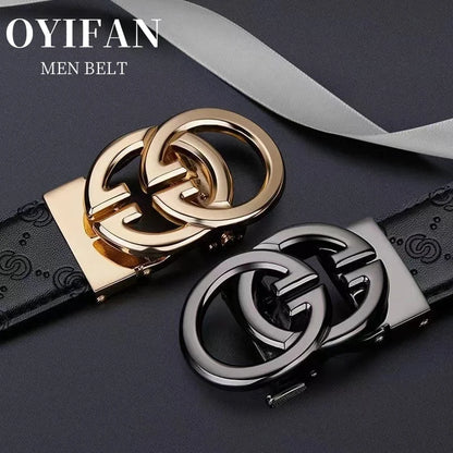 OYIFAN Fashionable Men's Designer Belt in High Quality Genuine Leather, Automatic Buckle Belt with Style Business Belt for Men