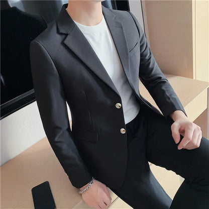 2025 High Quality Solid Single Button Casual Blazer Men's Korean Simple Business Elegant Fashion Party Slim Fit Suit Jacket 4XL