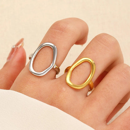 Hollow Ring for Women Gold Color Geometric Oval Rings Opening Female Jewelry Simple Accessories Silver Color