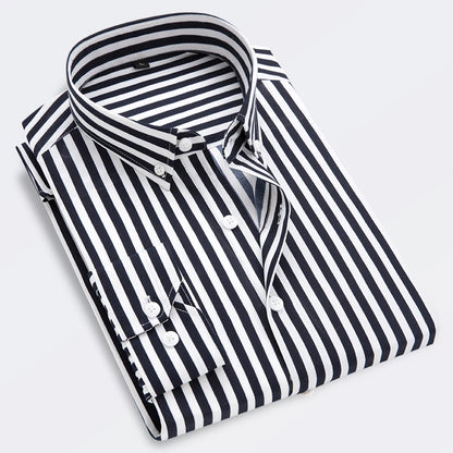 M-5XL 2023 Autumn New Men's Striped Shirt Solid Casual Long Sleeve Slim Fit Korean Edition Business Formal Laydown Shirt