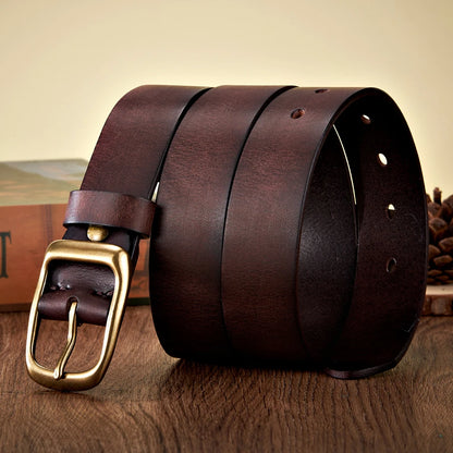 3.3CM High Quality Natural  Cowskin Genuine Leather Belt Men Casual Copper Buckle Business Male Strap For Jeans Cowboy Cintos