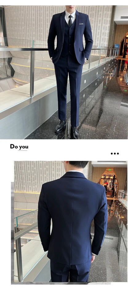 Luxury Business Suits for Men 3 Piece 2025 Groom Tuxedo Wedding Suits Best Man Groomsmen Formal Party Suit Male Trajes De Hombre