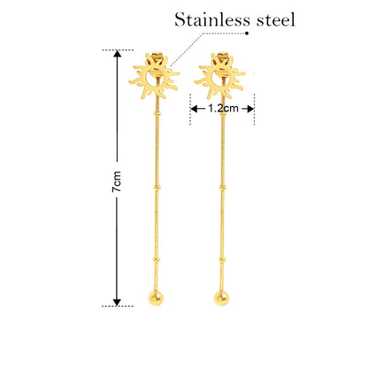 Stainless Steel Earrings Classic Sun Totem Long Snake Beads Chain Stud Earrings For Women Jewelry Fashion Popular Friend Gifts