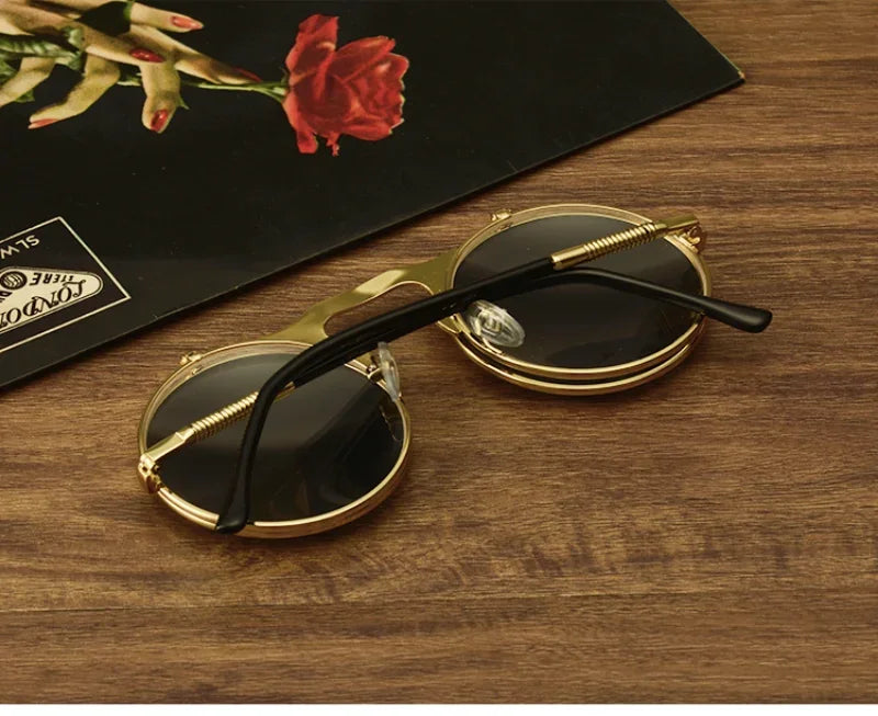 Flip Sun Glasses Steampunk Fold Men Women Double Lens Clear Alloy Frame Eyewear Eyeglasses Shade UV400