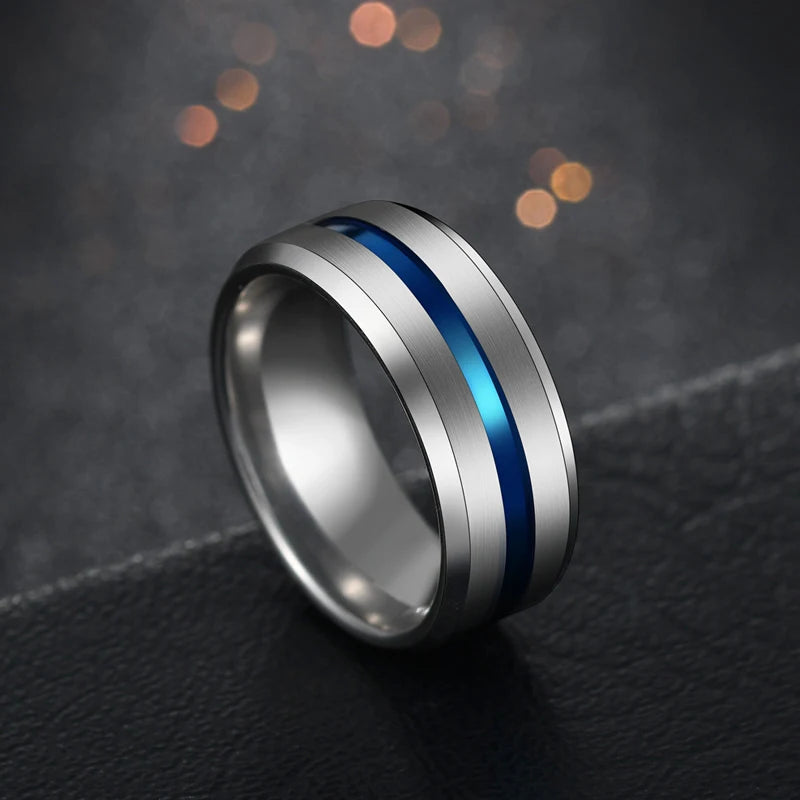 UAGE Hot Sale Groove Rings Black Blu Stainless Steel Midi Rings For Men Charm Male Jewelry Dropshipping