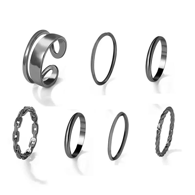 7pcs Ring European And American Alloy Metal Joint Ring Geometric Creativity Simple Ins Style Ring Combination Set