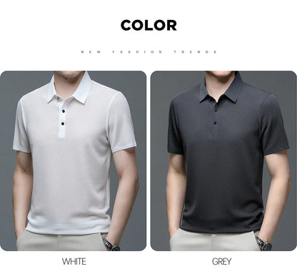 Asian Sizes Summer New Men's Lop-up Hollow Short-sleeved Polo Shirt Ice Silk