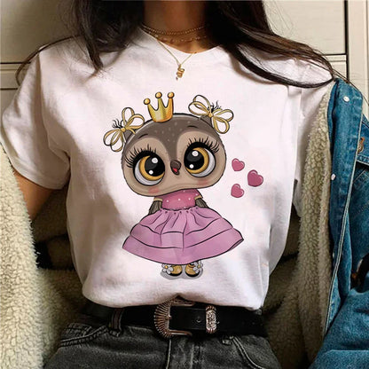 Owl T-shirt Girl Aesthetic Graphic Women Retro Comfortable T-shirt Pop Culture Colorful Kawaii Psychedelic Punk 2000s