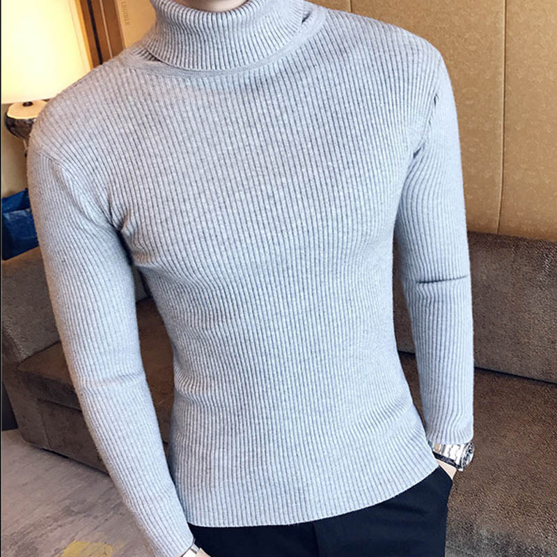 Mens Turtleneck Sweaters Winter Warm Knit Pullover Korean Cotton Solid Color Casual Slim Sweater Male Clothing Bottoming Shirt