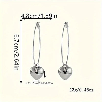 Heart-Shaped Pendant Hollow Hoop Earrings - Fashion Alloy Jewelry for Women - Luxury Style for Date Nights and Vacations