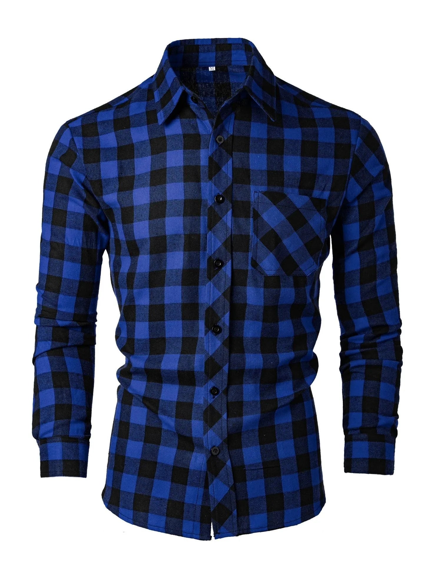 Men's Spring and Autumn New Leisure Long Sleeve Lapel Plaid Shirt