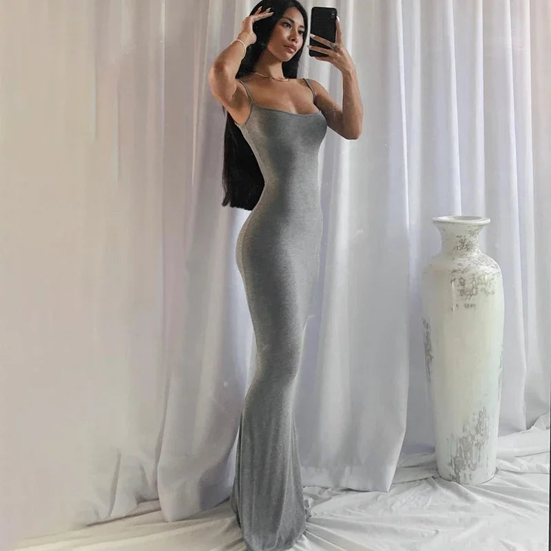 Y2K Sexy Maxi Dress for Women 2024 Autumn Backless Slim Party Dress Pullover Concise платье Female Long Bodycon Brown Vestidos