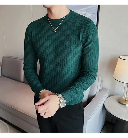 2025 Brand Clothing Men Autumn And Winter High Quality Knitting Sweater Male Slim Fit Plaid Pullover Tight Sweater With o-Neck