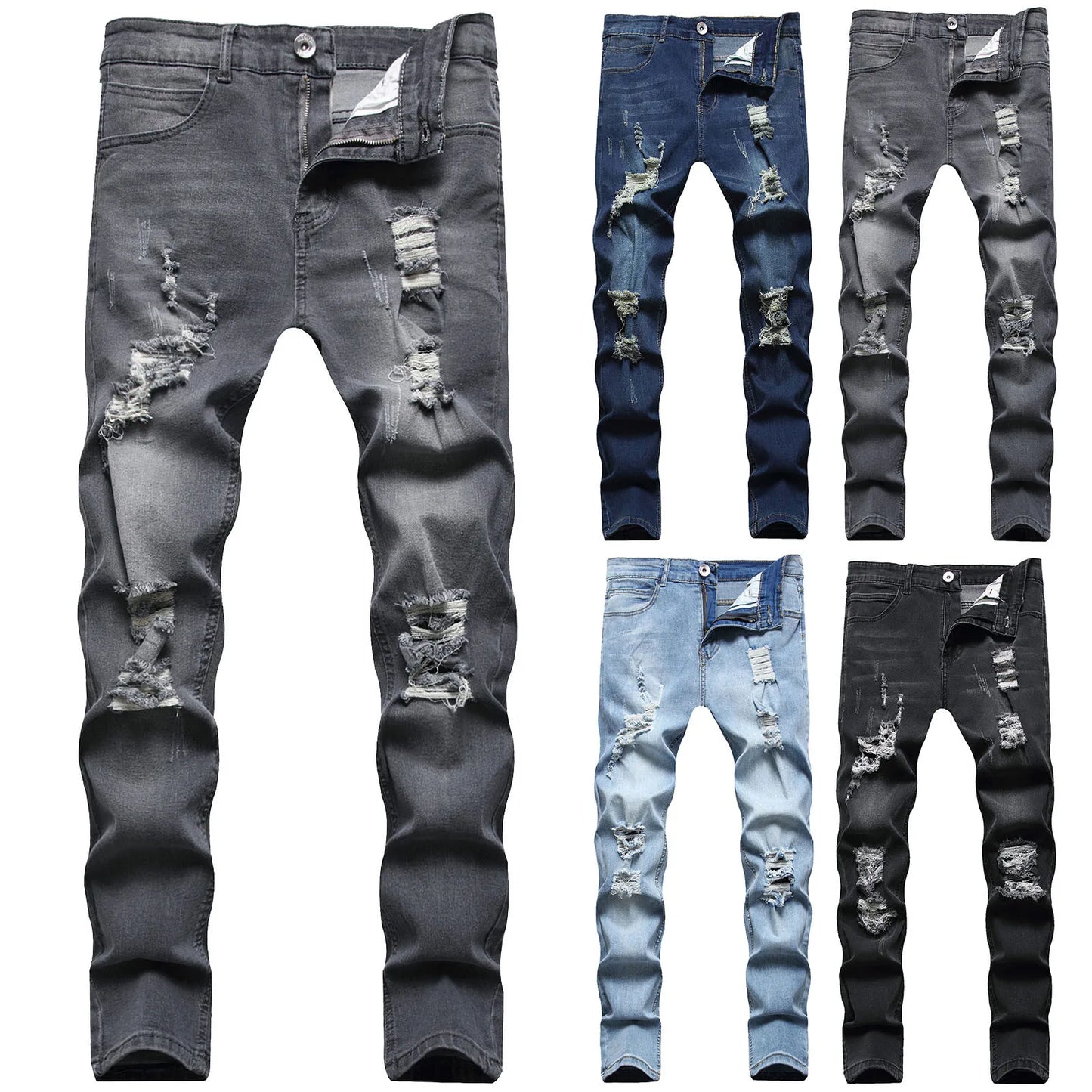 Mens Slim Fit Straight Tube Retro Hip Hop Pants Street Jeans Pants