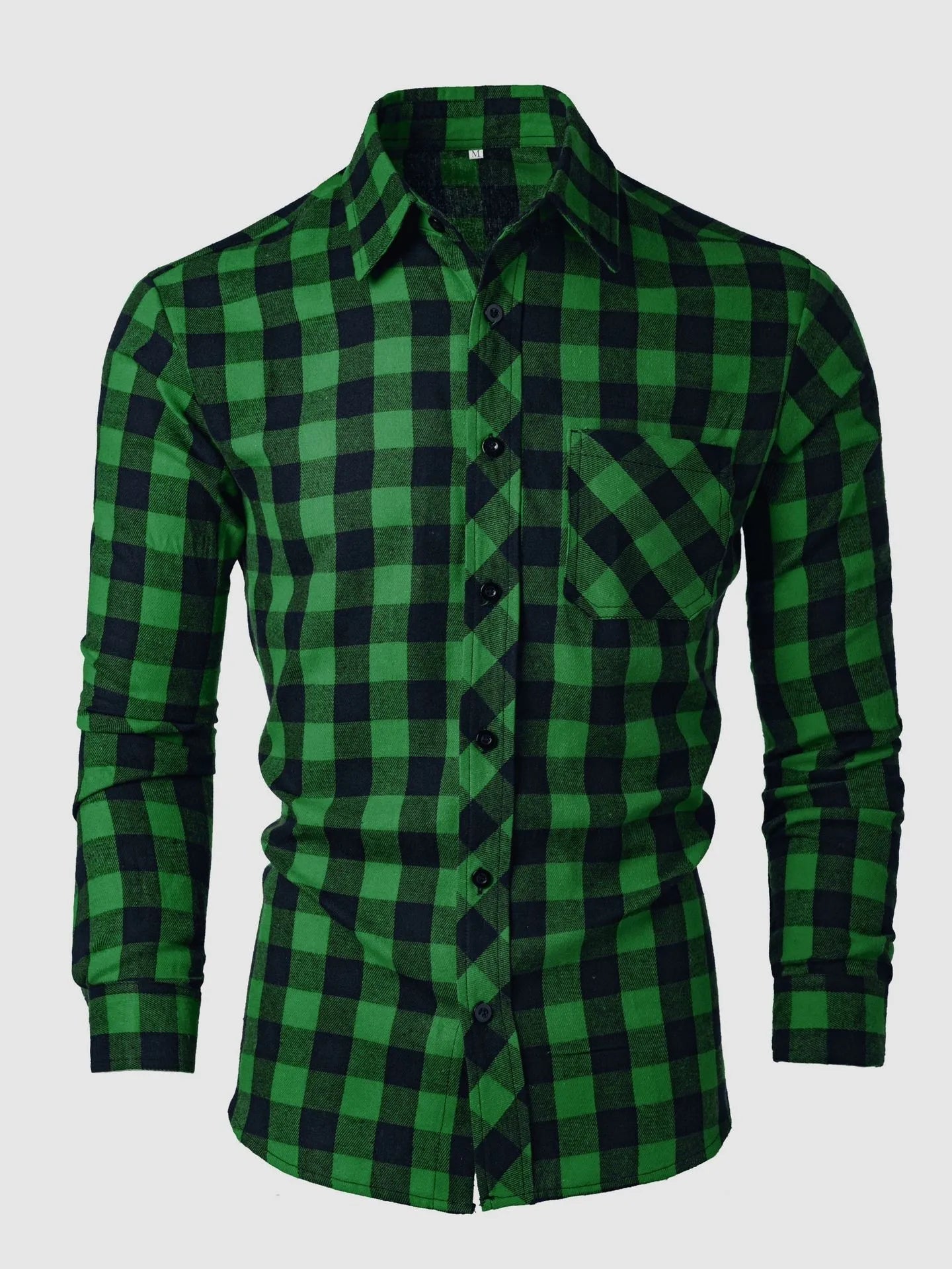 Men's Spring and Autumn New Leisure Long Sleeve Lapel Plaid Shirt