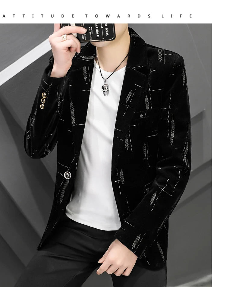 2025 Autumn Men Blazers Luxury Corduroy Casual Slim Suit Jacket Business Social Office Dress Coat Streetwear Jacket Men Clothing