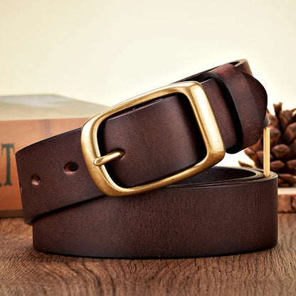 3.3CM High Quality Natural  Cowskin Genuine Leather Belt Men Casual Copper Buckle Business Male Strap For Jeans Cowboy Cintos