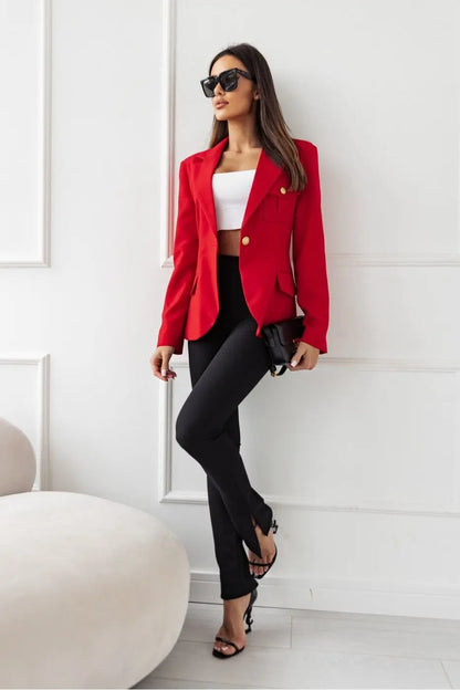 Women's Long-sleeved Double-breasted Solid Color Suit Jacket