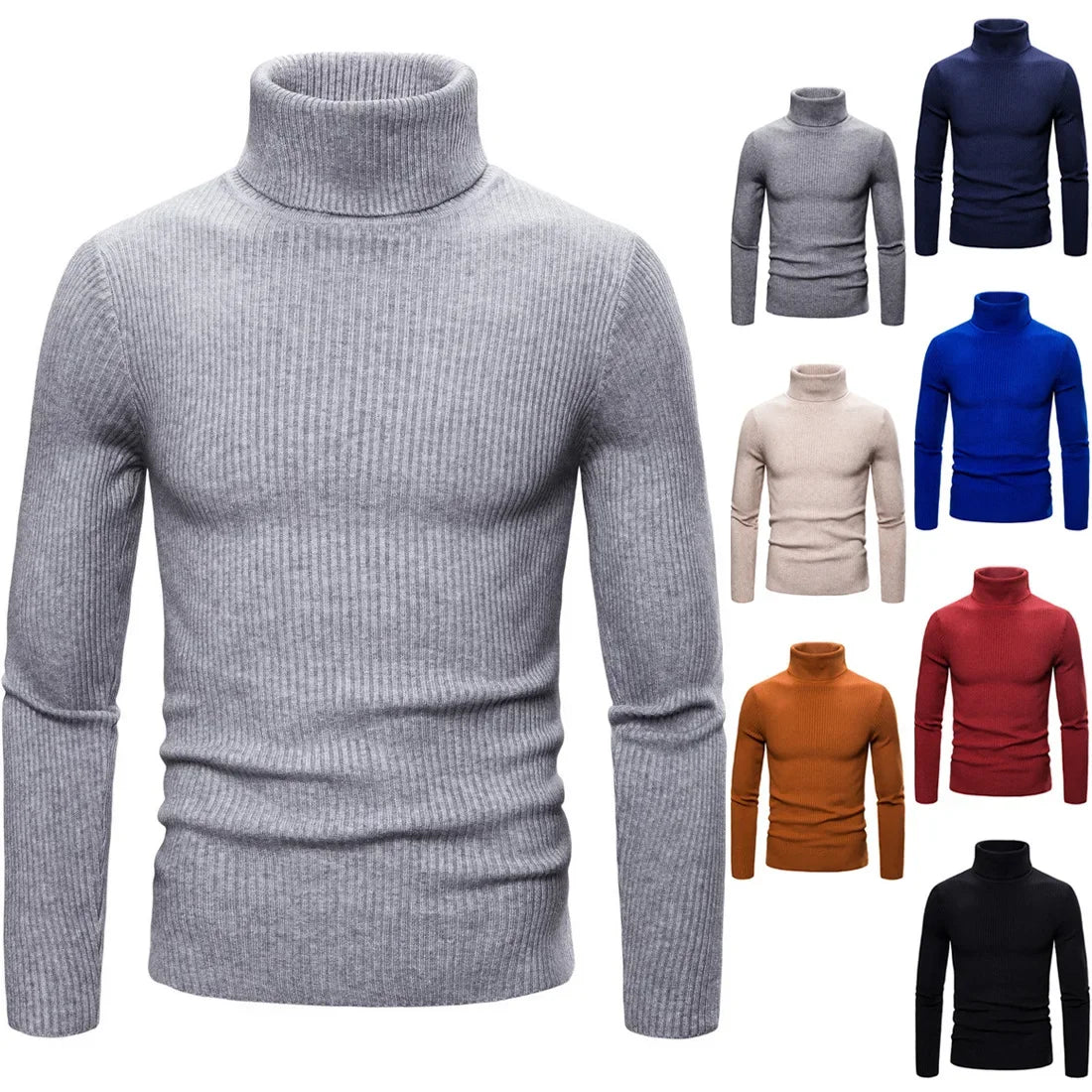 Autumn Winter New Men's Turtleneck Sweater Male Version Casual All-match Long Sleeved Stripes Knitted Sweater Pullover