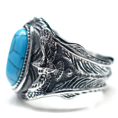 New Ring Gemstone Fashion Turquoise Men's Ring Inlaid with Blue Zircon Eagle Domineering Men's Jewelry, The Best Exquisite Gift