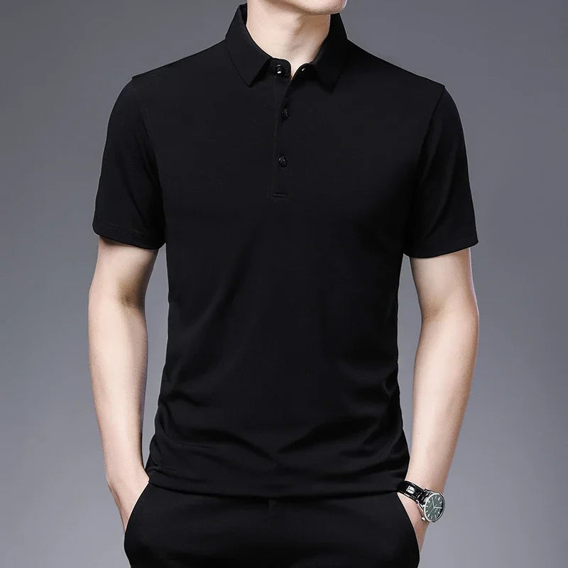 2024 Men's New Solid Color Business Casual POLO Shirt Summer Fashion Casual Short Sleeve Comfortable and Breathable Top