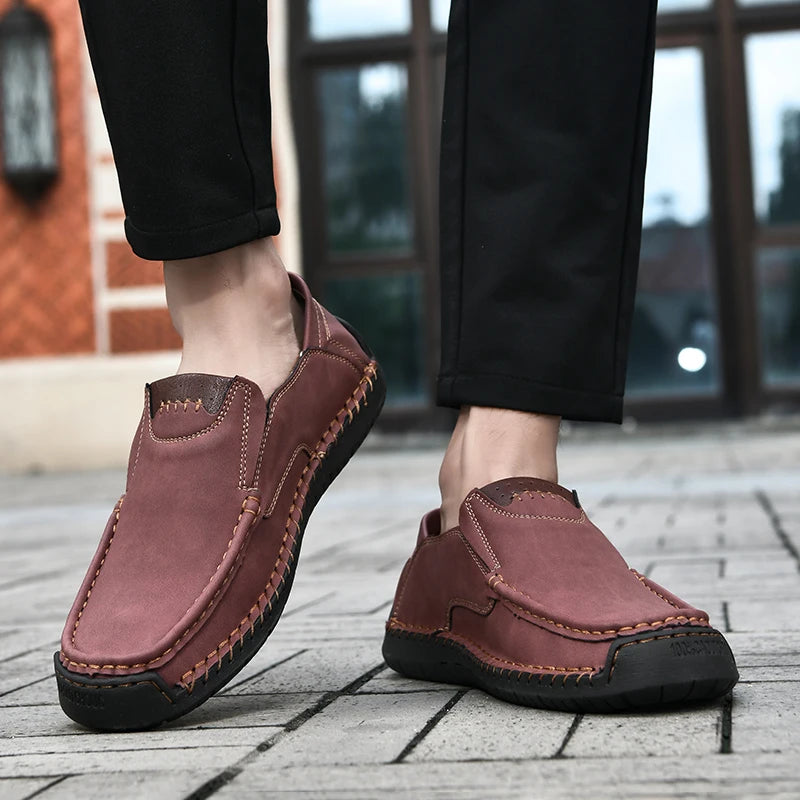 Handmade Leather Men Shoes Casual Comfortable Slip On Loafers Men Leather Shoes Flats Moccasins Walking Shoes Dropshipping