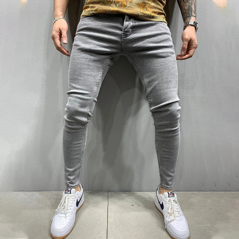 2025 New Men's Stretchy SKinny Jeans Solid Color Slim Fit Casual Pants Fashion Mens Designer Clothes Streetwear Denim Trousers