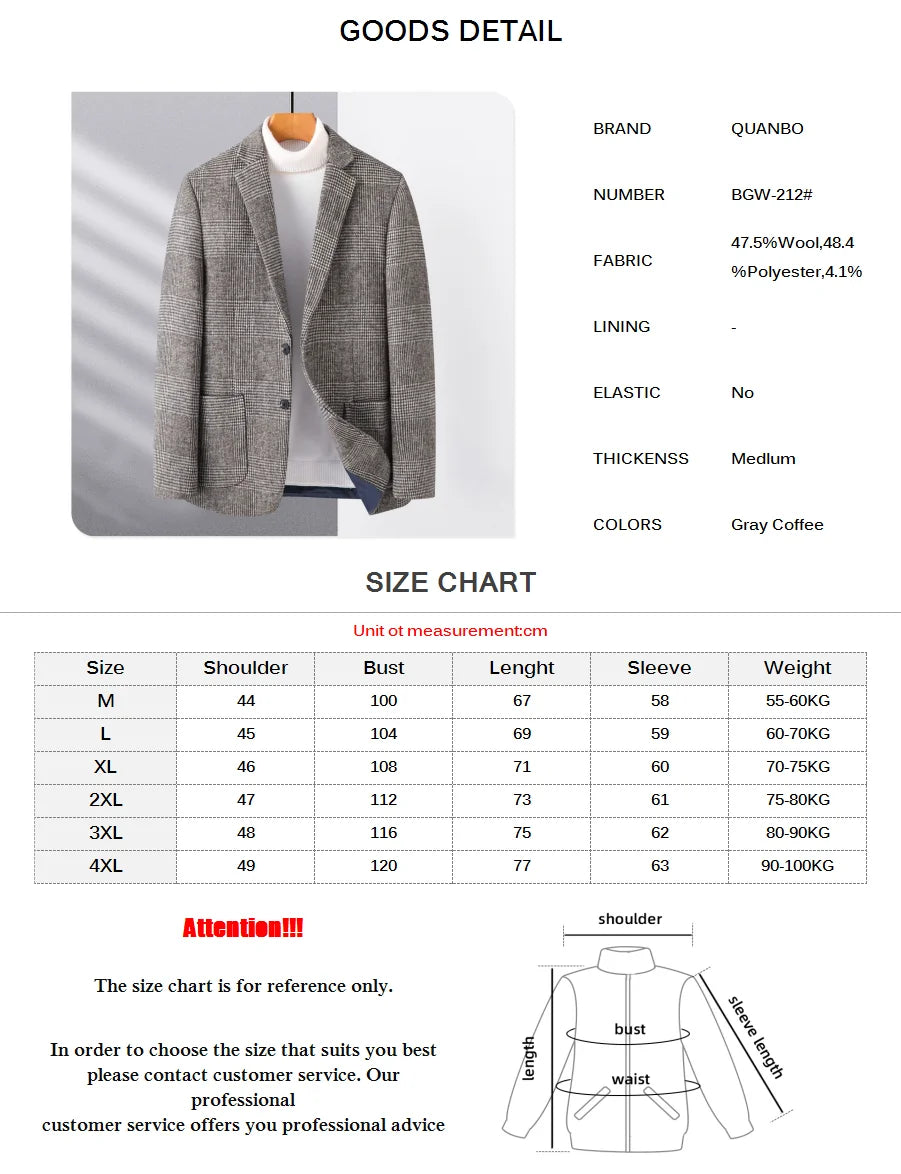 Top Grade Wool Warm Men for Blezer 2025 New Autumn Winter Men Smart Casual Classic Single Breasted Blazer Mujer Brand Clothes