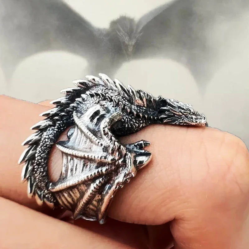 Dragon Rings Gothic Punk Style Pterosaur Wings Opening Adjustable  Rings Vintage Jewelry Accessories Gifts