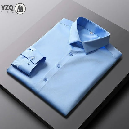 Men's Casual and Fashionable Long Sleeved Solid Color Shirt Non Ironing and Wrinkle Resistant Business Top