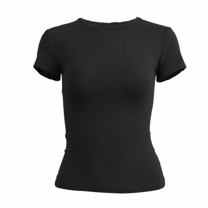 Woman Clothing Short Sleeve T-shirt Slim Fit Tops Female O-Neck Knitted Sheath Tee Shirt Street Wear Sex Sporty 2024 Y2K New2410