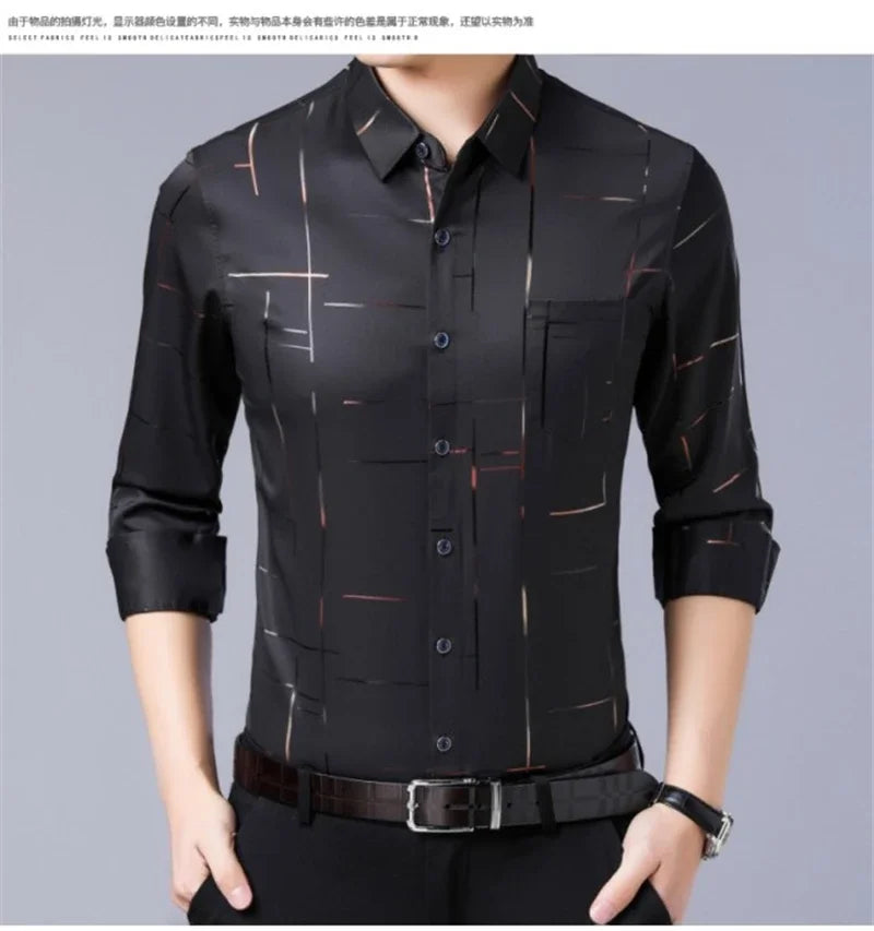 Men's Casual and Fashionable Long Sleeved Printed Shirt, Non Ironing and Wrinkle Resistant Business Top