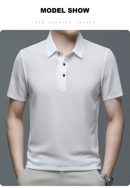 Summer Men's High-quality Ice Silk Short Sleeved Polo Shirt, New Luxury and Fashionable Casual Cool Breathable T-shirt Top