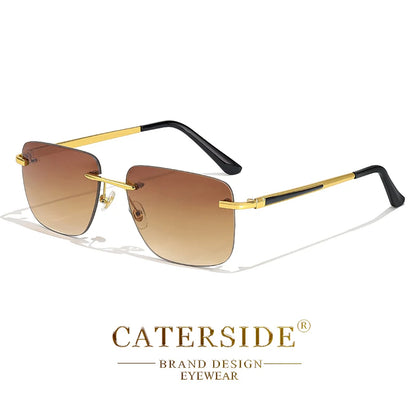 CATERSIDE New Pilot Rimless Sunglasses for Men Fashion Metal Large Frame Sun Glasses Women Shopping Travel Business Eyewear