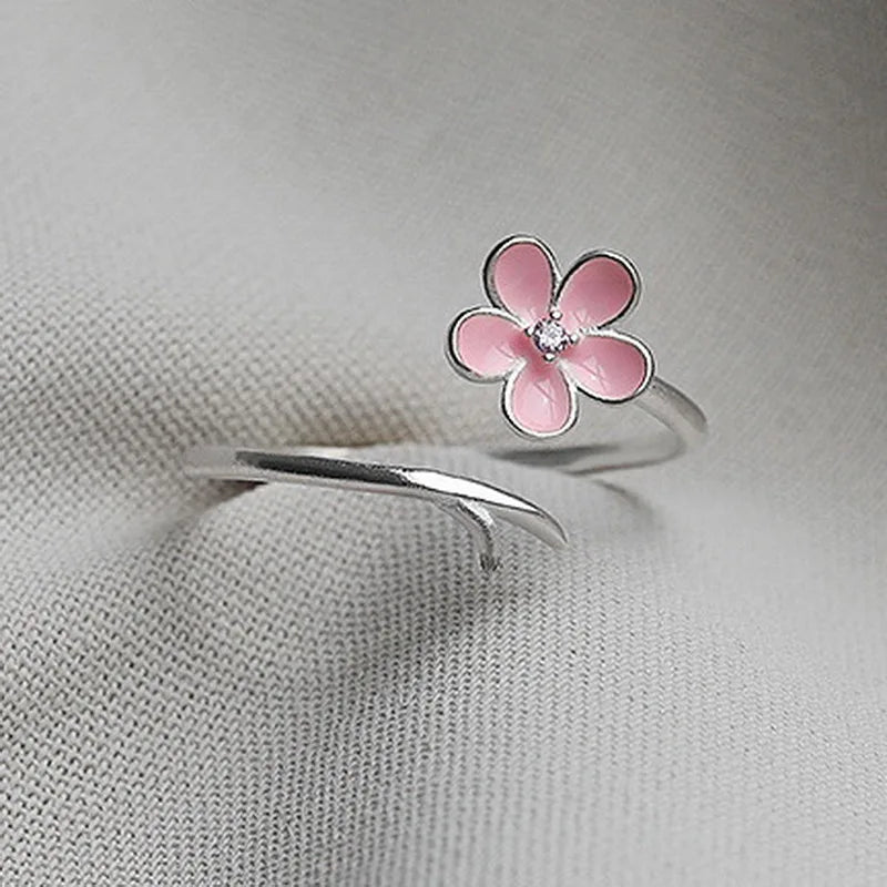 Luxury Zircon Flower Opening Rings for Women Cubic Zirconia Rose Cherry Blossom Tulip Adjustable Finger Ring Wedding Jewelry