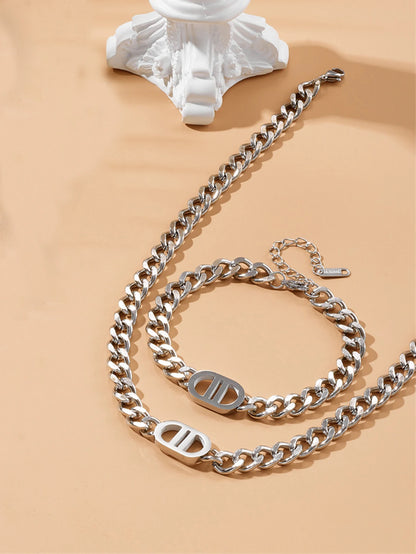 Stylish Double D Chain Stainless Steel Necklace Bracelet Can Be Worn By Both Men And Women Party Jewellery