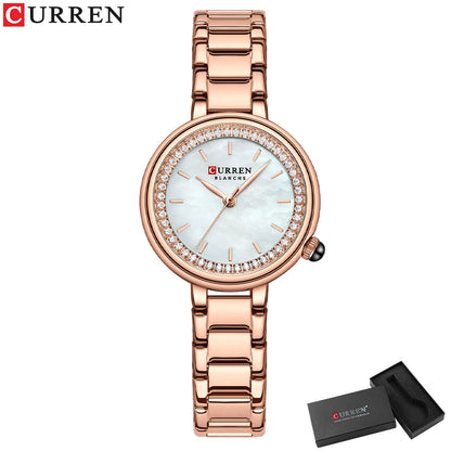 CURREN Luxury Brand Women's Wristwatches with Starry Sky Dial Stainless Steel Band Quartz Watches Ladies Rhinestones Clock