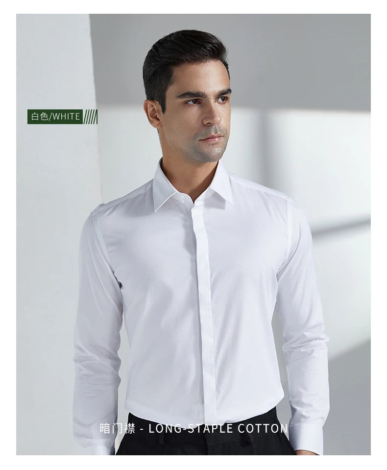 Men's French cufflink shirt with long sleeves slim fit concealed buttons solid color high-end wedding dress formal men's