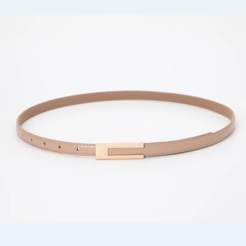 Women Korean Fashionable PU Leather Thin Waist Strap Metal Accessories Basic Belt Women Casual Porous Adjustable Fashion Belts