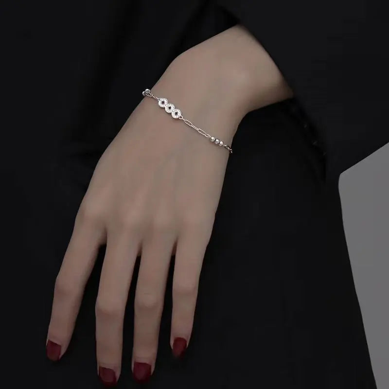 VENTFILLE 925 Sterling Silver Geometric Square Round Bead Bracelet For Women Personality Temperament Simple Hand Jewelry Party