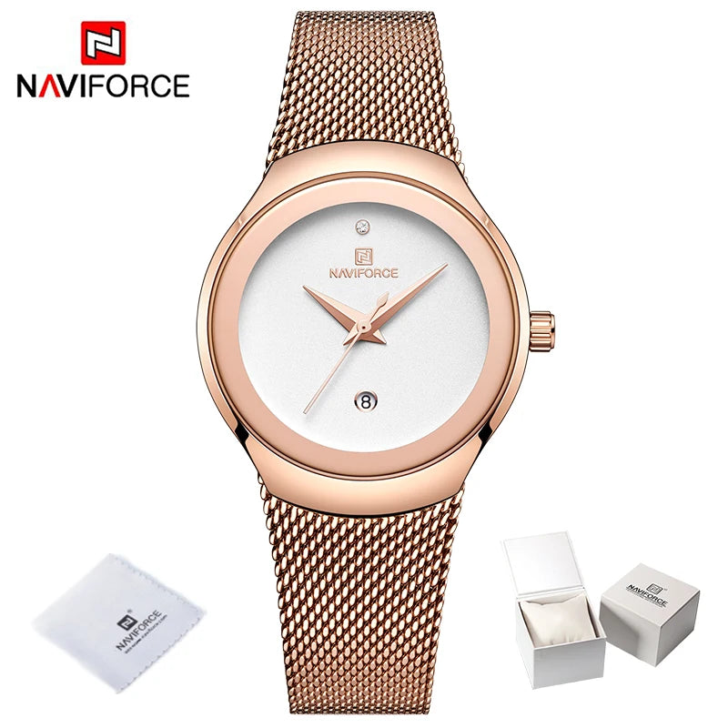 Top Luxury NAVIFORCE Women‘s Business Office Wristwatches Female Stainless Steel Strap Waterproof Girl Bracelet Relogio Feminino