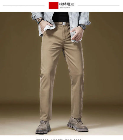 New in Quality Men's Pants Casual Straight Cotton Stretch Chino Trouser Male Classic Golf Slacks Formal Business Work Wear Khaki