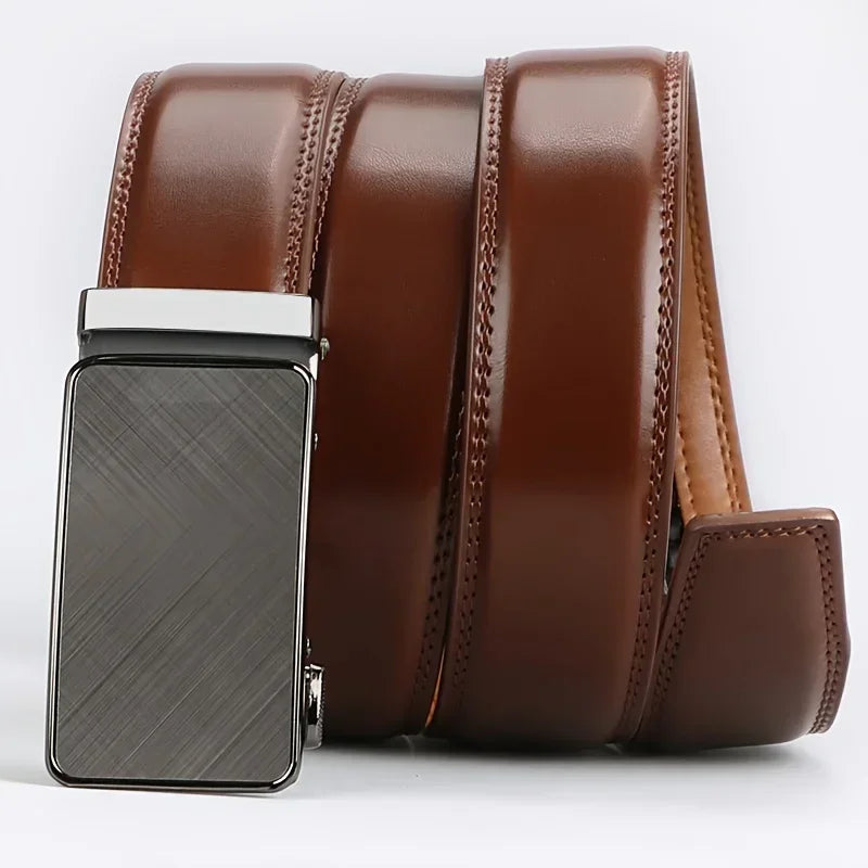 Men's Automatic Buckle Genuine Leather Cowhide Belt, Leisure Fashion Pants Belt, Men Waistband, With Gift Box