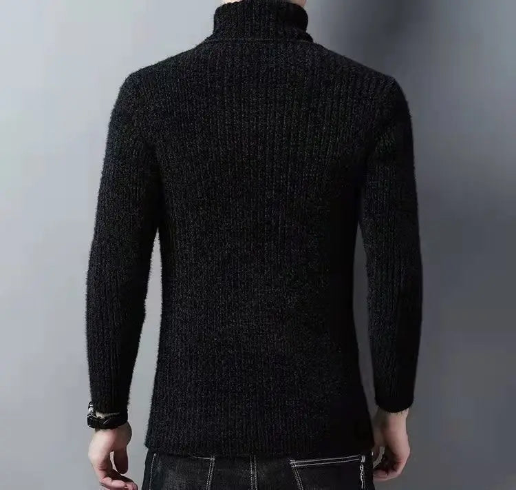 Trend Fashion Autumn Winter Sweaters Men Solid Turtleneck Mink Cashmere Thicken Smart Casual Long Sleeve Pullovers Knitted Tops