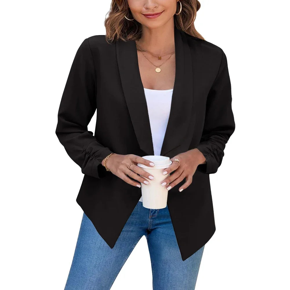 Summer Black Blazers Women 2025 Female Office Lady Nine Quarter Blazer Open Stitch Womens Slim Coats Femme Ladies Notched Tops