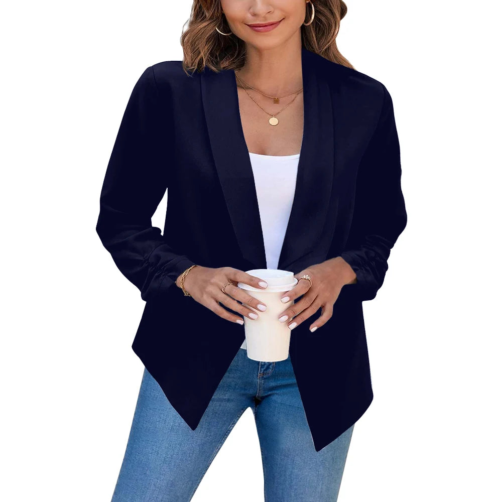 Summer Black Blazers Women 2025 Female Office Lady Nine Quarter Blazer Open Stitch Womens Slim Coats Femme Ladies Notched Tops