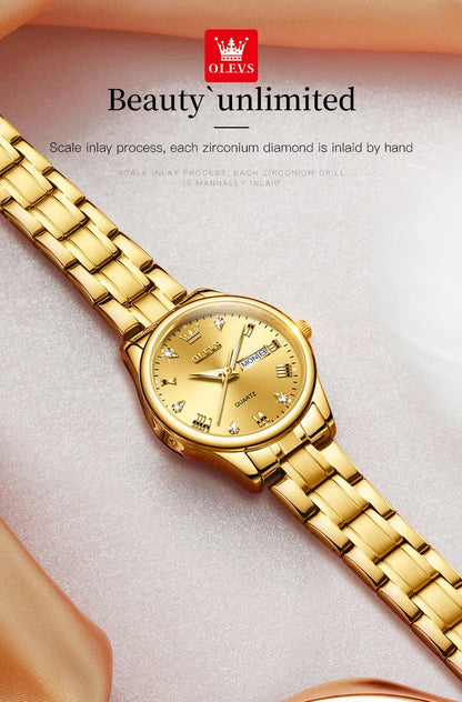 OLEVS Women Wrist Watch Original Watches for Ladies Waterproof Stainless Steel Luxury Quartz Woman Wristwatch Gold Reloj Hombre