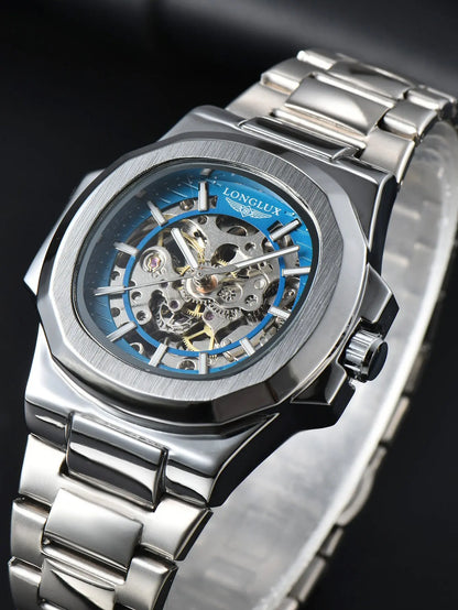 LONGLUX automatic man watch  luxury wholesale mechanical wristwatches stainless steel skeleton waterproof  mens watch men gift